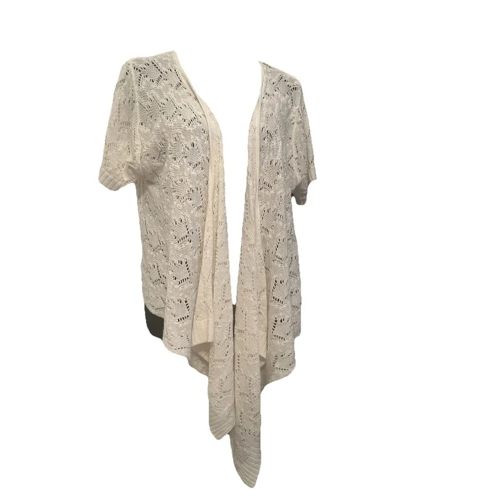 Sweet Kizz Ivory Crochet Knit Cardigan Women's Open‎ Front Boho Beach Cover Up